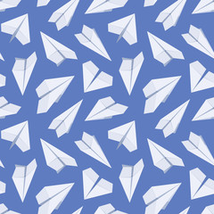 Seamless pattern with white paper planes