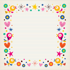 birds hearts happy border on lined paper background
