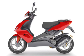 Obraz premium Na białym tle czerwony skuter.