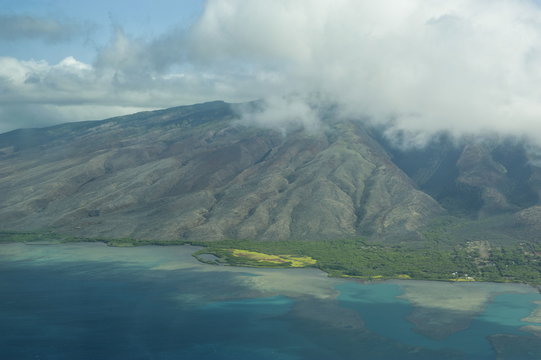 Aerial of the island of Molokai, Hawaii