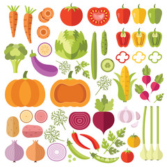 Vegetables flat icons set