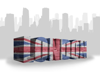 text London with national flag of great britain