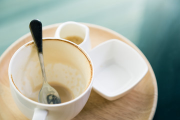 Empty cup of coffee on wooden table ( Filtered image processed v