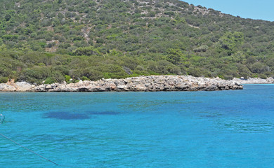 View perfect blue water on the Bodrum, in the Aegean sea, on a sunny day.