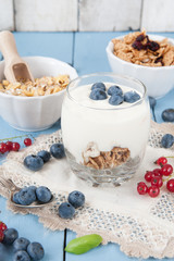 Healthy yoghurt with fruits for breakfast