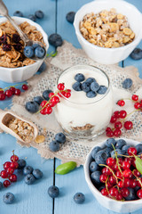 Healthy yoghurt with fruits for breakfast