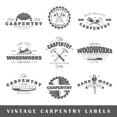 Set of vintage labels carpentry - obrazy, fototapety, plakaty