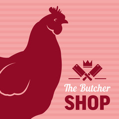 Chicken shop sign with silhouette of hen, vector background