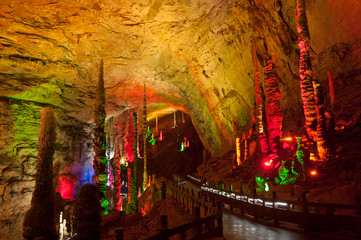 Colorful of Huanglong cave in China.