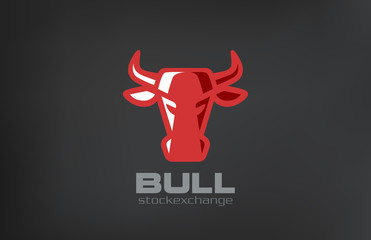 Red Head of Bull Logo. Rodeo symbol. Power strngth Logotype