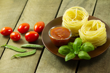 
Pasta with tomato, ketchup, basil