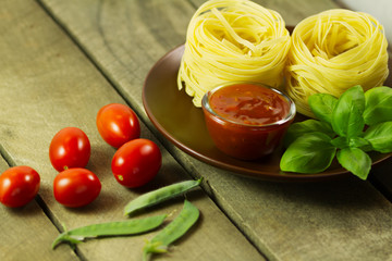 
Pasta with tomato, ketchup, basil