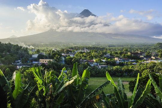 View from the Daraga Church to the volcano of Mount Mayon, Legaspi, Southern Luzon, Philippines