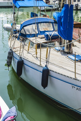 Yacht, luxury boats moored in Marbella, Spain city summer