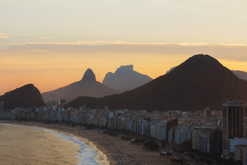 Sunset on Copacabana beach, Rio de Janeiro, Brazil