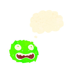 retro cartoon little furball monster with thought bubble