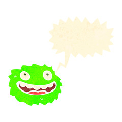 Fototapeta premium happy little furball monster with speech bubble