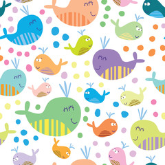 Fototapeta premium Cute seamless pattern with whales