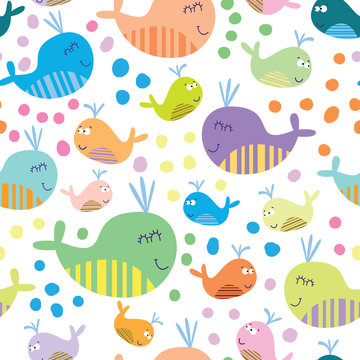 Cute seamless pattern with whales