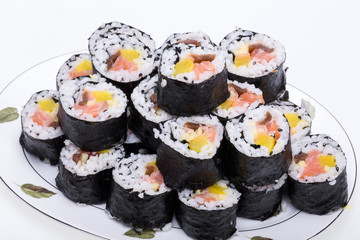  sushi fresh maki rolls isolated on white background