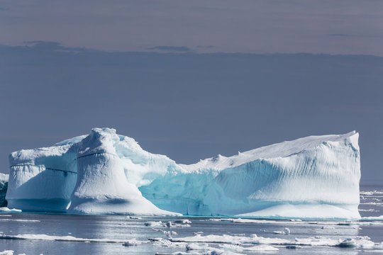 Icebergs and brash ice near the Cumberland Peninsula, Baffin Island, Nunavut, Canada
