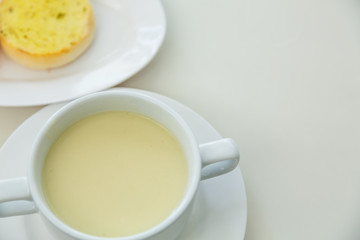 Cream soup on a table