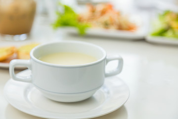 Cream soup on a table