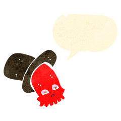 retro cartoon skull with top hat talking