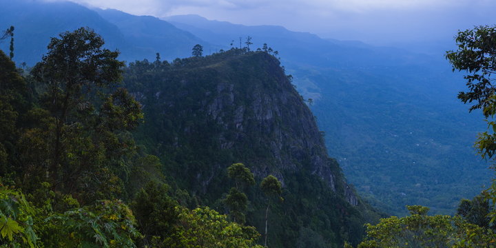 View over mountains from Haputale in the Sri Lanka Hill Country landscape at sunrise, Nuwara Eliya District, Sri Lanka