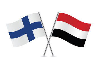 Yemen and Finland flags. Vector illustration.