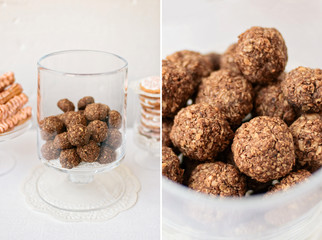 Brown cookies in glass plate on the table