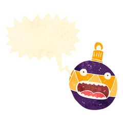 retro cartoon christmas bauble with speech bubble