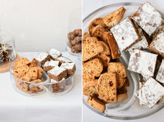 homemade cookies and chocolate brownie with nuts on the plate
