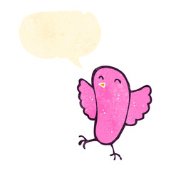 retro cartoon tweeting pink bird