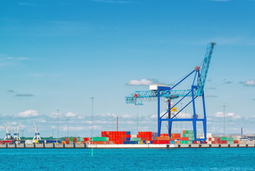 Industrial Sea Port with Crane and Cargo Containers