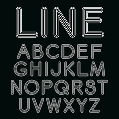 Vector linear font in mono line style. Sans serif  font with rounded corners - typography design elements