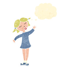 retro cartoon girl with thought bubble
