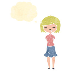 retro cartoon girl with thought bubble