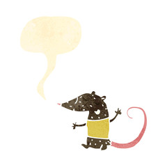 retro cartoon rat with speech bubble