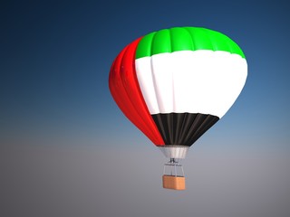 Hot air balloon with flag of UAE over blue sky , 3d illustration