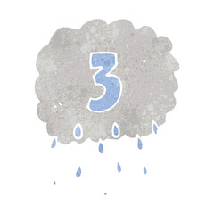 retro cartoon rain cloud with number three