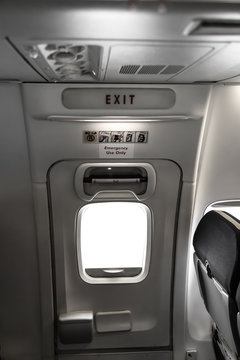 Emergency exit in aircraft ( Filtered image processed vintage ef