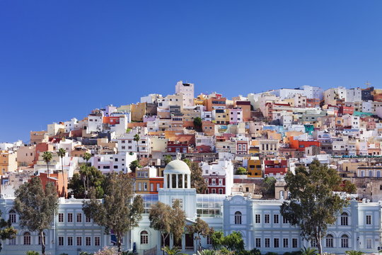 Coloured buildings in the district of San Juan, Las Palmas, Gran Canaria, Canary Islands, Spain