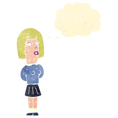 retro cartoon ugly girl with thought bubble