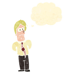 retro cartoon man with thought bubble