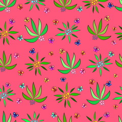 vector flowers and leaves on a pink