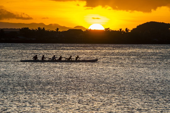Evening rowing in the bay of Apia, Upolu, Samoa, South Pacific