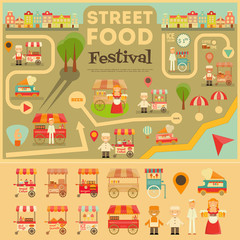 Naklejka premium Street Food on City Map