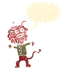retro cartoon monster with speech bubble