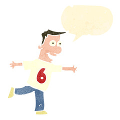 retro cartoon man wearing shirt number six